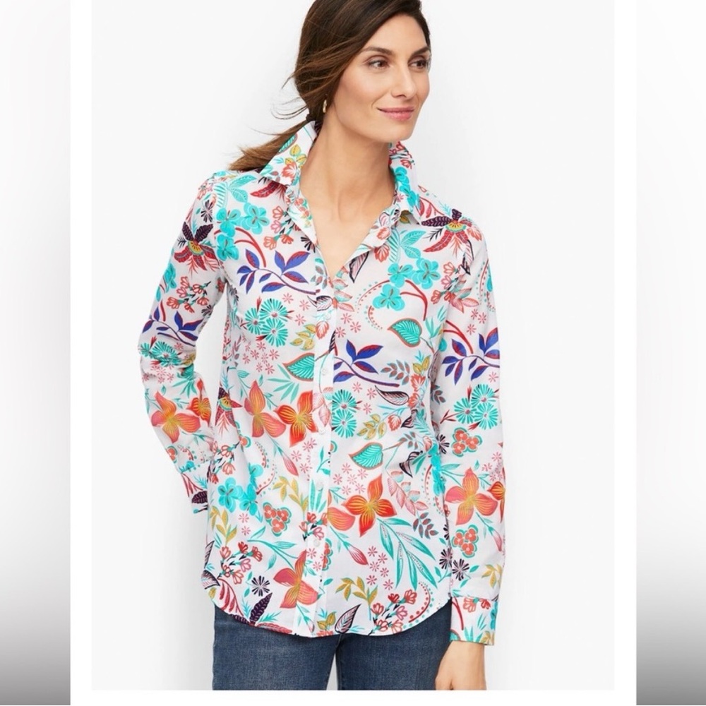 Talbots Lush Floral Cotton Button Front Shirt, Size 1X - Picture 1 of 12